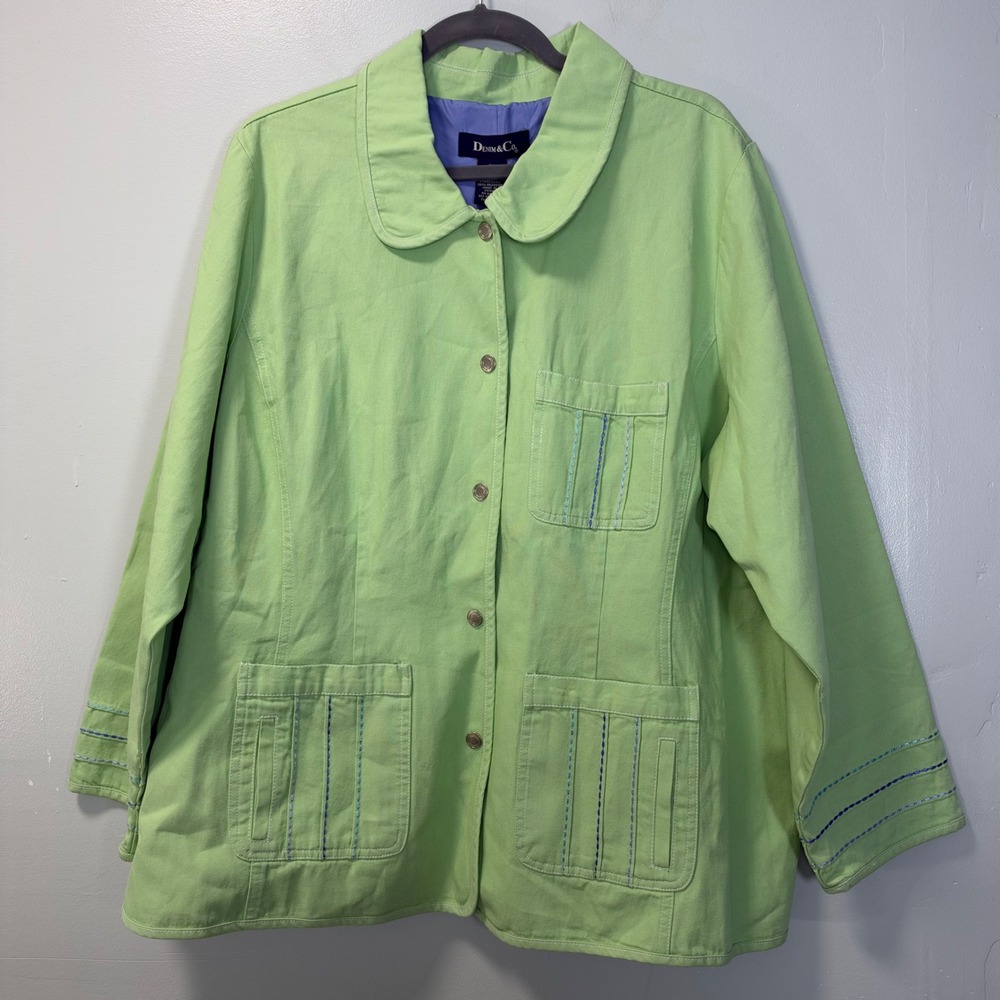 Denim & Co Vintage Lime Green Cotton Snap Front Jacket Lightweight 2X NWT